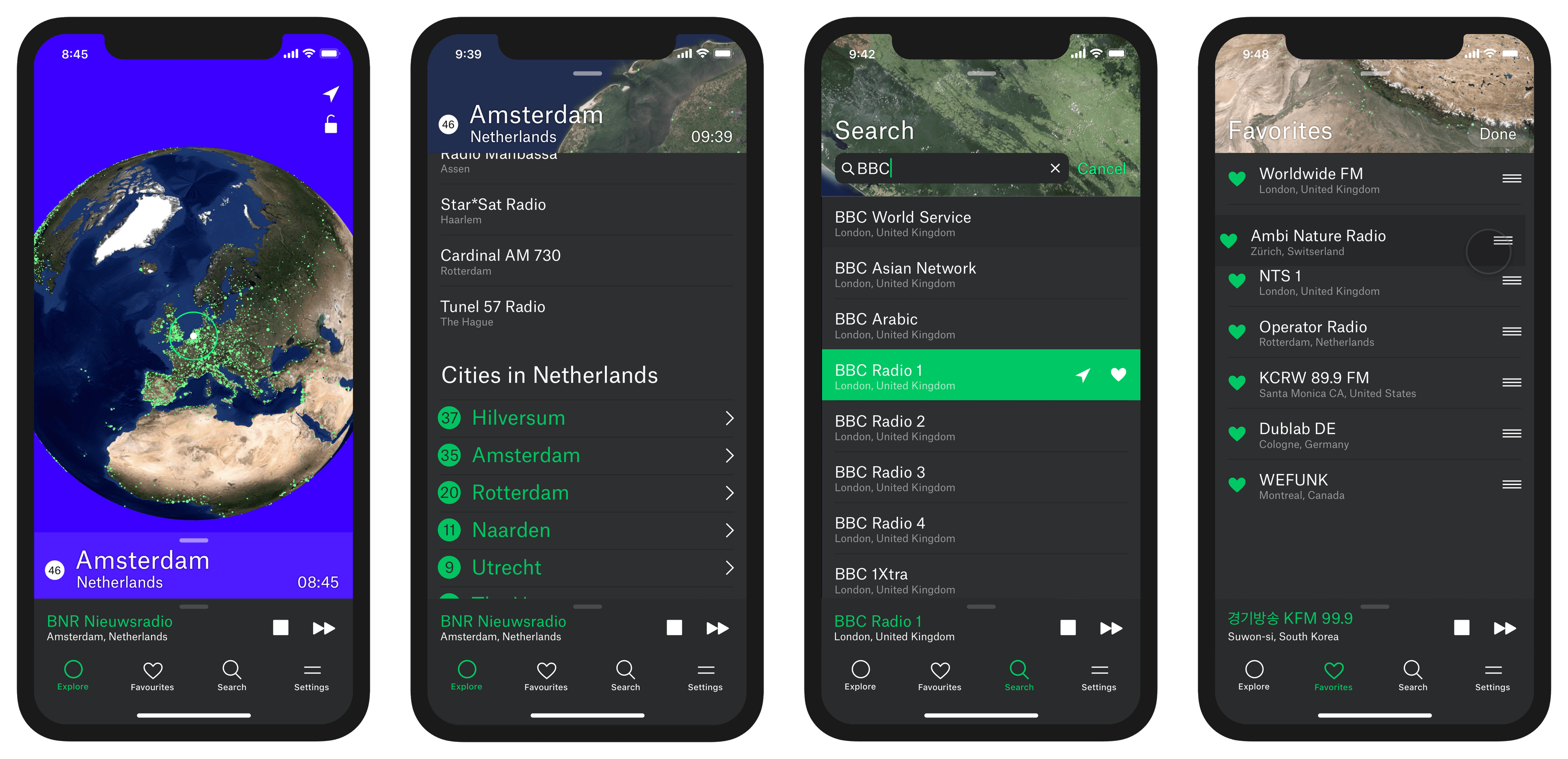 Digital product design and front-end engineering for “Radio Garden”, in collaboration with Jonathan Puckey
